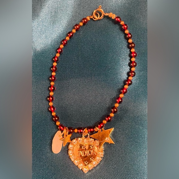 Stunning and Rare Vintage Dior Garnet link JaDior heart charm bracelet - Picture 2 of 4